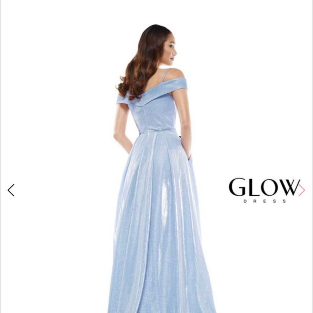 GLO Jeans Blue Pleated Gown with Flutter Sleeves - Picture 9 of 10